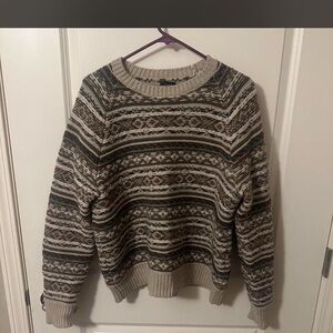 J. Crew 100% Wool Fair Isle Sweater in Brown and Beige